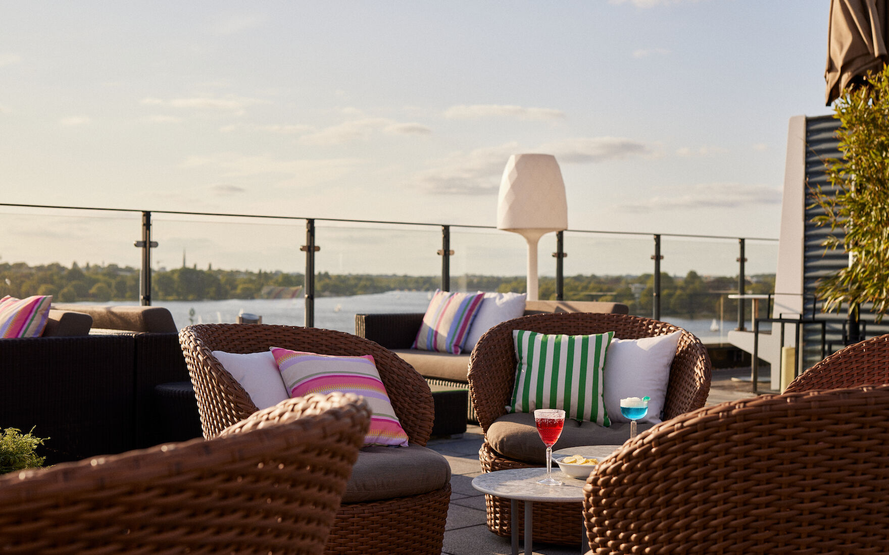 Cosy lounges on The George Rooftop